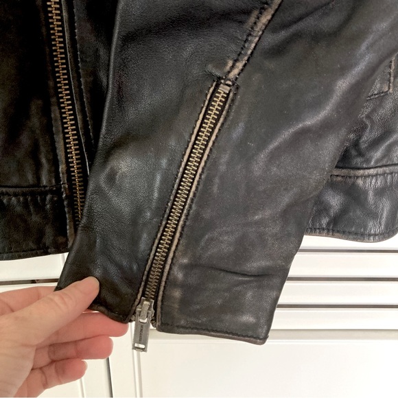 Chevignon Black Biker Distressed Soft Leather Motorcycle Jacket Sz M - Picture 6 of 13